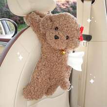 1pc Cartoon Car Plush Tissue Box, Car Seat Hanging Paper Box, Cute Teddy Dog, In Car Tissue Bag - Bell Puppy - View 9