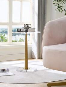 Mesa de acrílico transparente con poste de metal cónico (pequeño, oro cepillado) - 1 - Ver 3