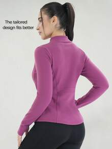 3 Women's Sports Jackets With Thumb Holes, Small Stand Up Collar, Streamlined Zipper Long Sleeved Jacket, Low Impact Yoga Daily Wear - 彩色 - 查看 8