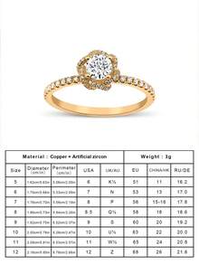 精美礼盒装立方氧化锆皇冠戒指，女士婚礼派对时尚首饰，铜质材质，不褪色且低致敏性，理想的情人节礼物 - 金色 - 查看 6