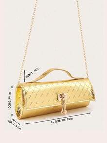 金色手提派对包，银色手提包，时尚闪亮鳄鱼纹手提包。奢华女士新款派对手拿包，精致长款舞会包，配有五金吊坠，适合搭配华丽的晚礼服，适合夏季派对、聚会、晚宴、婚礼等场合。 - 金色 - 查看 5