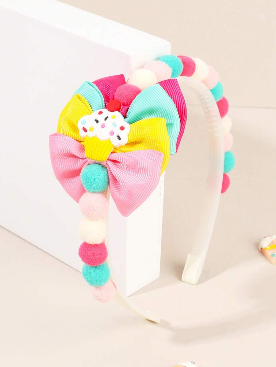 1 Stück Haarband mit Schleife in Bonbonfarben für Mädchen, Kuchen Pompon Haarband, süße Prinzessin Haarschmuck für Mädchen Geschenke, Party, Hochzeit, Frühling, Sommer - Verschiedenfarbig - Übersicht 1