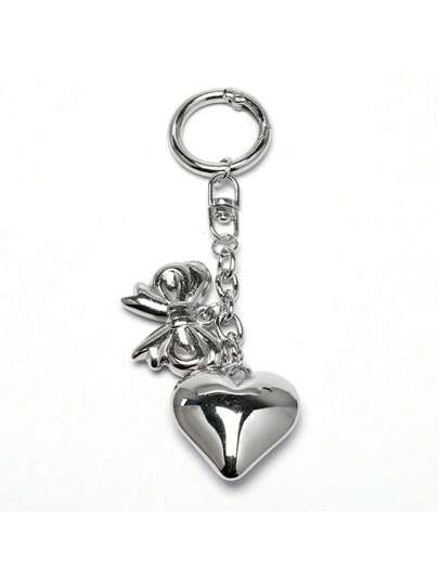 1pc Women's INS Style Metal Heart Bow Keychain Creative Couples Valentine's Day Gift Bag Charm Pendant Kawaii Korea Key Lanyard