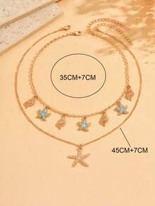 Bộ 2 mặt dây chuyền hình sao biển và vỏ sò kiểu dáng đại dương thời trang, men chảy màu xanh dương, mặt dây chuyền hình sao biển vàng tối giản thanh lịch, thích hợp để đeo hàng ngày, đi biển và du lịch. - Nhiều màu - Xem 4