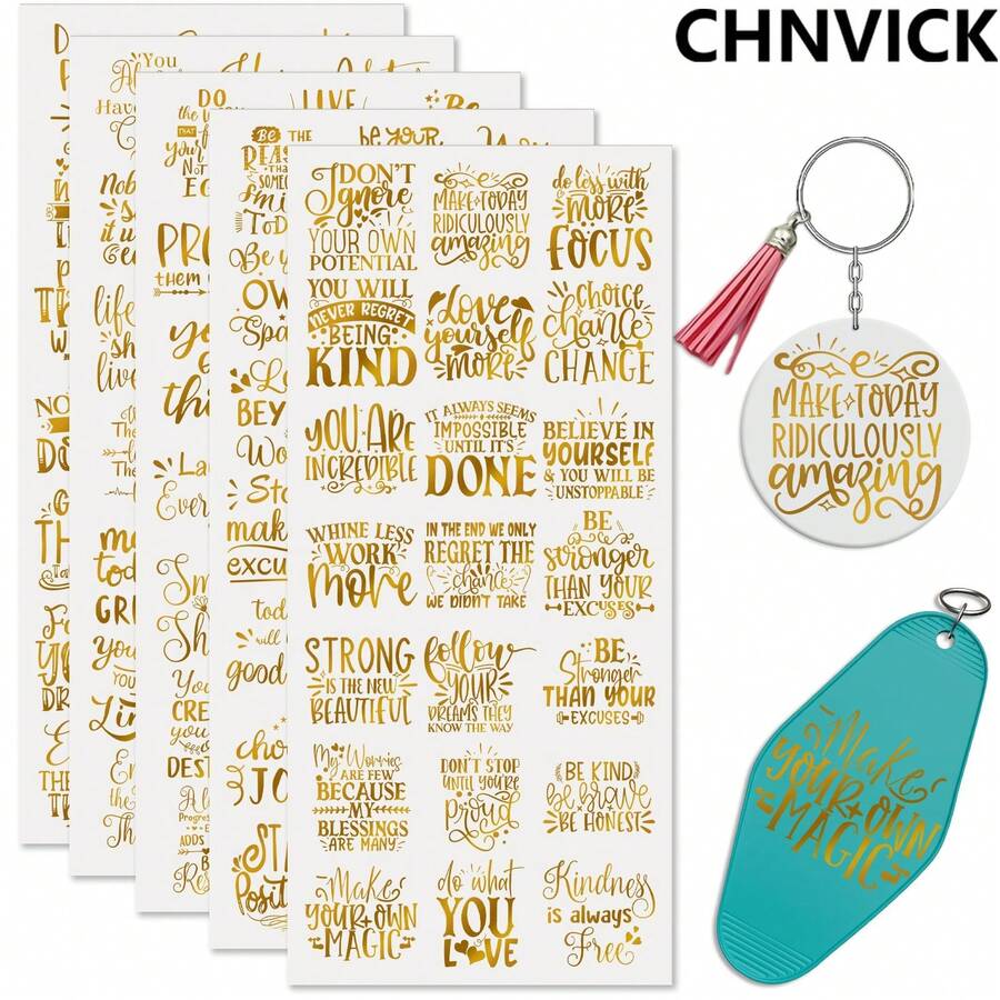 CHNVICK105PCS/SET Inspirational UV DTF Transfer Stickers For Keychain, Cups, Bottles, Crafts, DIY Art - Easy To Apply DIY Crafts High Viscosity UV DTF Transfer Paper(No Keychain, Stickers Only) - Gold - View 1