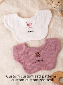 1pc Customized Floral Bib, Personalized Baby Drool Bib, Unique Custom Gift - Multicolor - View 1