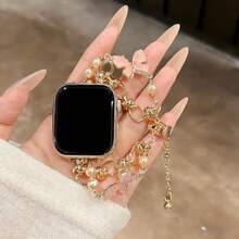 1条女士蝴蝶金属表带，适用于38/40/41/42/44/45/46/49mm Ultra/S10/9/8/7/6/5/4/3/2/1系列 - 金色蝴蝶 - 查看 7