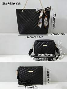 3pcs Women Bag Set - Tote Bag, Shoulder Bag, Clutch Wallet - Black - View 5