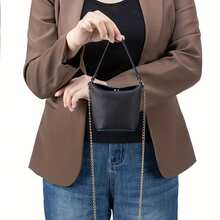 [Bolso de hombro con cadena] Bolso de cubo para mujer - Mini bolso de hombro con cadena, bolso con múltiples compartimentos para monedas y lápiz labial, bolso casual de uso diario para dinero y tarjetas, tamaño pequeño (no lavable) - Rojo - Ver 6