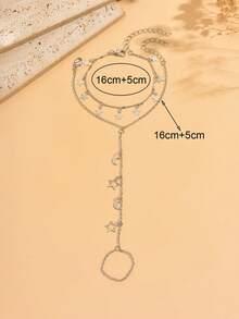 2pcs/Set Minimalist Star & Moon Tassel Finger Chain Set, Fashionable Double-Layer Bracelet, Suitable For Ramadan, Daily Wear, Dates, And Photo Shoots. Handmade Chain Length Customized, Tassel Quantity Random - Silver - View 4