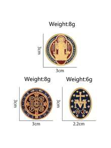1/3pcs Catholic Faith Symbol Brooch, Zinc Alloy Enamel Material, Latin Prayer Text & Cross Icon Decor, Catholic Religious Theme Badge, Unisex Design, Religious Accessory Gift - Multicolor - View 3