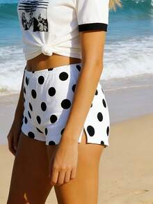 Women's Beach Shorts Dot Print Elastic Waist Mini Shorts Summer Fashion Stretchy Hot Pants - Blanco - Ver 5