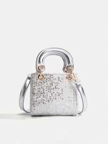 1个女童时尚亮片优雅手提包，高端单肩斜挎包，配有可调节肩带，可作母女包、手拿包、晚宴包、钱包、零钱包使用，适合日常、派对、旅行，是理想的礼物之选。 - 珠片手提包 - 查看 36