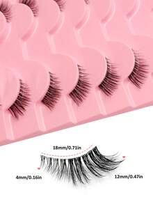 Asiteo 10对假睫毛 自然半截睫毛 猫眼透明带假睫毛 蓬松轻盈3D仿貂毛假睫毛 短款柔软假睫毛条 - 半眼睫毛 - 查看 5