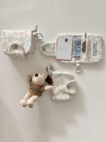 1pc Cute Floral Pattern Coin Purse Card Holder Keychain Wallet With Multi-Layers & Quick Buckle - Multicolor - View 1