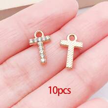 10/26 piezas Encantos de letras del alfabeto A-Z con rhinestones y cristales brillantes para DIY de pulseras, collares, aretes, gargantillas y manualidades - Dorado - Ver 15