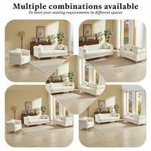 YOGLAD Modern Velvet Chesterfield Modular Sofa Couch Set With Tufted Button Back, Copper Stud Trim, Metal Legs & Decorative Armrest Rings, Spring Cushion Living Room Sofa, Single Seat, Loveseat & 3 Seater Upholstered Couch For Home Apartment - 米色 - 查看 6