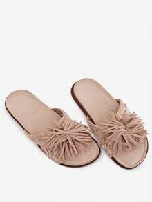 Ciabatte da donna eleganti e confortevoli Glorinna con frange, su suola piatta con sottopiede profilato, perfette per gli stili estivi beige e nere - Beige - Visualizzare 10