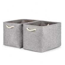 Grey Baskets [2-Pack] Shel F Baskets For Storage 16inch X 11.8inch X 11.8inch Large Fabric Rectangular Decorative Storage Basket Organization Bins For Shelves Closet Home Organization(Grey) - Grey - View 1