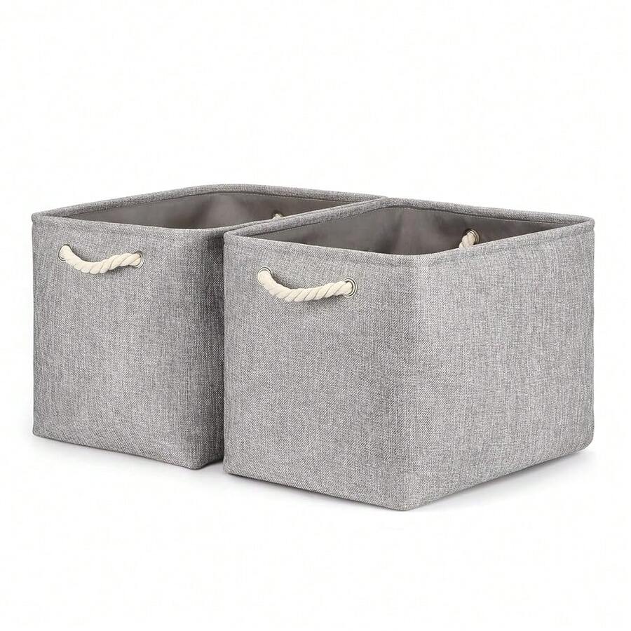 Grey Baskets [2-Pack] Shel F Baskets For Storage 16inch X 11.8inch X 11.8inch Large Fabric Rectangular Decorative Storage Basket Organization Bins For Shelves Closet Home Organization(Grey) - Grey - View 1