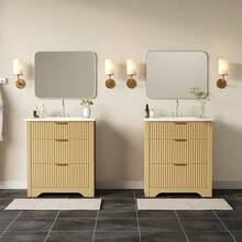 LIZHOUMIL 30" Modern Farmhouse Bathroom Vanity With Sink - Natural Oak Wood Finish Storage Cabinet With 2 Large Drawers & Unique Tilt-Out Drawer, Aesthetic Freestanding Vanity Set - Wood Cloor - View 6