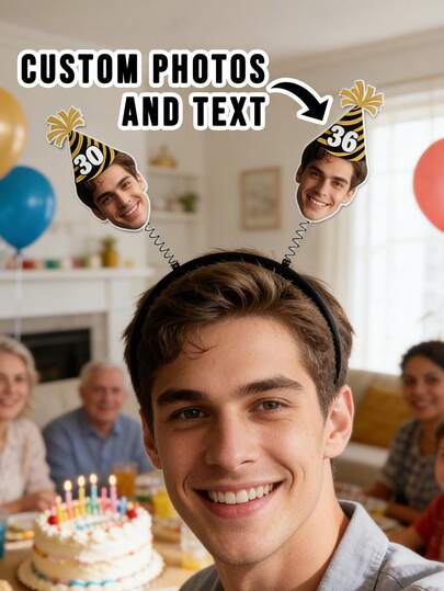 1 Stück individuell gestaltbarer Geburtstags-Haarreif, geeignet für personalisierte Fotos jeden Alters, Geburtstags-Party Dekorations-Haarreif, einzigartiges Foto-Requisit, perfekt für Geburtstags-Feiern und Anlässe, Geburtstags-Party Dekoration, Weihnachts-Haarreif Accessoires