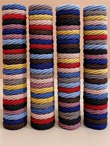 10/50/100个装高弹力女士/女孩发圈 - 加厚柔软无缝无损发绳，日常时尚发饰，黑色、红色、粉色、米色、黄色加厚发圈 - 彩色 - 查看 2