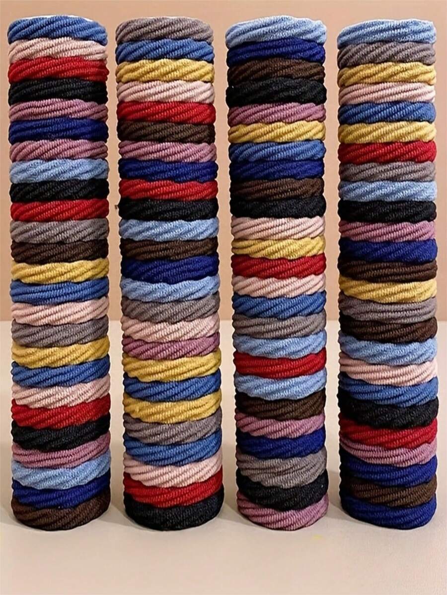 10/50/100pcs High Elastic Women/Girls Hair Scrunchies - Thick Soft Seamless Damage-Free Hair Ties, Daily Fashion Hair Accessories, Black, Red, Pink, Beige, Yellow Thick Scrunchies - Multicolor - View 1