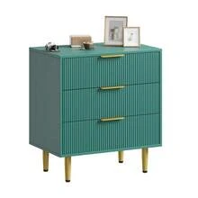 Kommode mit 3 Schubladen für Schlafzimmer, 27,9" breite Holzkommode, kannelierte Kommode mit goldenem Metallgriff, Holzschrank zur Aufbewahrung von Kleidung für Wohnzimmer und Flur - Grün - Übersicht 10