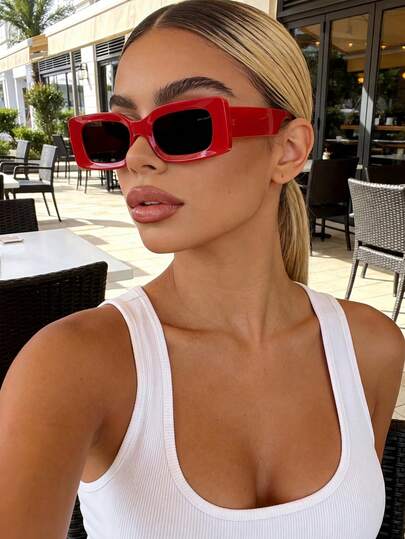 Retro Rectangular Small Frame Red Fashion Fashion Glasses For Women, Plastic Casual Decorative Daily Wear