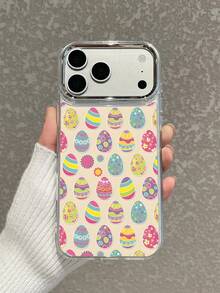可爱复活节彩蛋图案透明手机壳，TPU软壳，银色摄像头边框保护镜头，适合复活节/日常使用/送友。兼容 15/16/17 Pro Max/14/17/16 Plus，快速发货 - 無色 - 查看 3