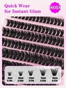 8-16mm Curl D DIY 200pcs Cluster Eye Lashes, 80D Extensions Fluffy Volumized Individual False Eyelashes, Faux Mink Lashes, Resuable - D - View 4