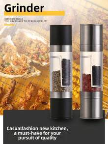 2-In-1 Stainless Steel Salt And Pepper Grinder, Battery-Free - Manual Dual-Use Grinder, Adjustable Coarseness, Ceramic Blades - Essential Kitchen Seasoning Tool - Multicolor - View 3