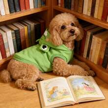 1件时尚可爱3D动物卡通连帽毛衣，图案包括兔子、鲨鱼、狮子、青蛙、外星人、蝙蝠、浣熊，适合小型和中型犬穿着，保暖宠物服装 - 彩色 - 查看 10