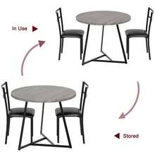 Juego de Comedor Compacto para 2 Personas,Mesa Redonda de Madera y 2 Sillas Tapizadas, Juego de 3 Piezas para Cocina o Espacios Pequeños, Diseño Moderno y Fácil Montaje - Gris - Ver 3