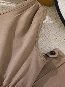 Left Mama 女童休闲斜肩吊带背心和直筒裤套装，日常百搭，夏季 - 棕色 - 查看 4