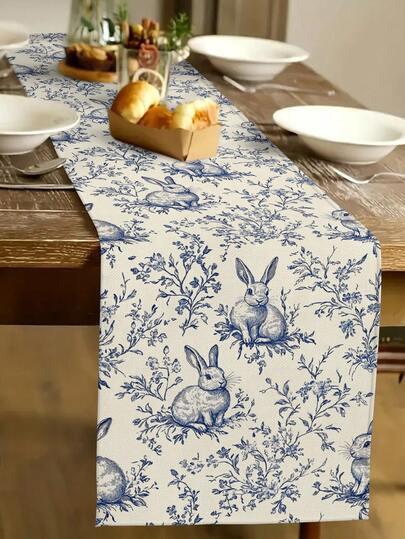 1pc Easter Bunny Pattern Table Runner, Easter Egg Pattern Home Decor Table Runner, Easter Home Decor, 1pc Table Runner, 4pcs Placemats, 1pc Pillow Cover, 3 Products Available, Home Decor Indoor/Outdoor Party Supplies, Room Decoration. Suitable For Easter Home Kitchen Decor And Event Party Decoration