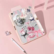 1pc Pink Disco Ball Collage Tablet Case Case, Foldable Stand Protective Cover With Pen Slot For Girls,Multi-Angle Stand Protective Cover, Auto Sleep/Wake,Kawaii Tablet Case Compatible With IPad Pro/Air/Compatible With Samsung Galaxy A9/S9/S7/S10+ - Multicolor - View 6