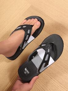 Men's Color Block Sandals, Summer Beach Slippers, Outdoor Flip Flops, Casual Lightweight Slippers, Fashion , Suitable For All Seasons - Black - View 1