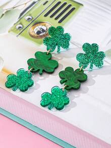 1对时尚亚克力四叶草耳环，日常佩戴吊坠耳环 - 四葉草 - 查看 6