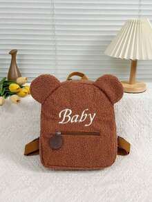 1 pieza Mochila casual con cierre de cremallera de estilo occidental y simple con diseño de oso de dibujos animados lindo para niños y niñas, diseño exclusivo con correa para el hombro ajustable, estilo suave y largo, adecuada para uso diario en otoño e invierno - Multicolor - Ver 17