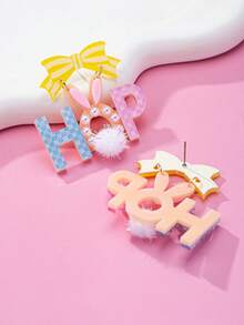 1 Pair Fashionable Easter Acrylic Earrings, Rabbit, Letter, Bow Pendant Earrings, Cute Gift For Girls - Letter - View 6