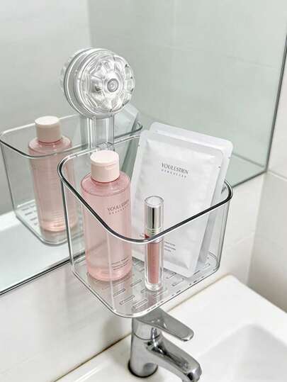 1pc Transparent Hole-Free Adhesive Hook, Suitable For Bathroom And Kitchen Storage Boxes, Cosmetics, Skincare, Beauty Tools, Toiletries Storage