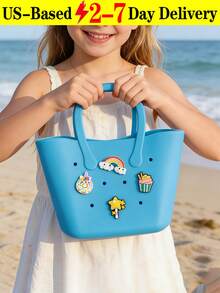 Children's Solid Color Flower Hollow DIY Handbag Cute Purse Beach Bag Detachable Silicone Decoration Kids Fashion Accessory Birthday Gifts - Multicolor - View 1
