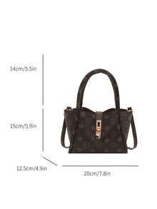Bolso de cubo con patrón geométrico de lujo para mujer - Correa para el hombro ajustable, diseño de correa para la muñeca, elegante bolso de mano de color café, bolso bandolera para mujer, bolso retro, adecuado para ocasiones diarias/formales - Café - Ver 4