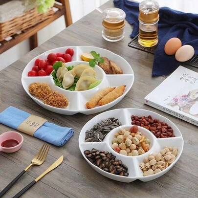 1pc 5-Compartment Flower Shaped Candy Dish, Dried Fruit Snack Tray, Round Nut Serving Plate