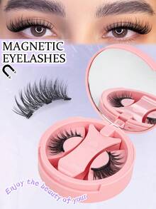 1 Pair Natural Cat Eye Magnetic False Eyelashes With Mirror, Reusable Magnetic Eyelash Set, Waterproof Eyelash Extension Without Glue - Cat Eye Lashes - View 2