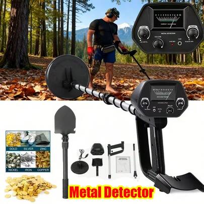 1pc 41.7-Inch High-Precision Adjustable Lightweight Metal Detector Kit, Professional Outdoor Black & Silver Treasure Hunting Tool With Discrimination Mode & All-Metal Mode, Adjustable Shaft & Pointer Display, Includes Shovel & Accessories, Ideal For Gold Coin Hunting, Beach & Forest Treasure Hunting, Backyard Prospecting & All-Season Outdoor Adventure
