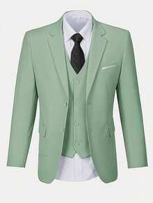 Bộ vest nam 3 mảnh Freyar, kiểu dáng tối giản, ôm sát, gồm áo khoác công sở một hàng khuy, áo gile và quần tây, thích hợp cho đám cưới, tiệc tùng, màu xanh lá nhạt, cỡ XS-XXXL. - Màu xanh Ô liu - Xem 4