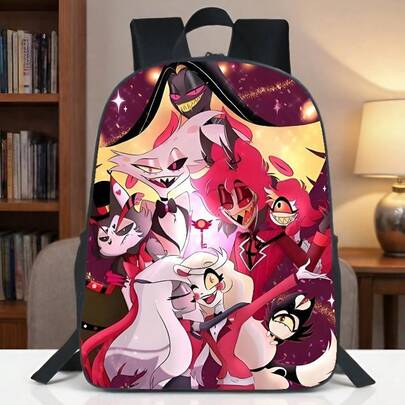 1pc Hellish Inn Cartoon Pattern Backpack, Unisex Personalized Backpack, Suitable For Students, Outdoor Travel Or Camping. Large Capacity, Practical Gift Choice For Halloween, Christmas Or Birthday.